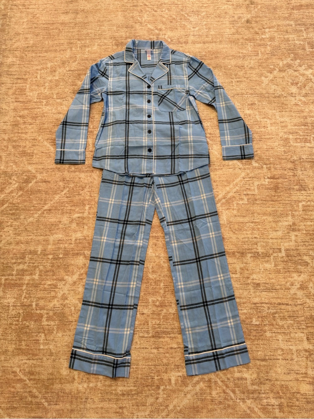 Wondershop Target Women’s Flannel Pajama Set Blue Plaid 2pc Button Down NWT XS